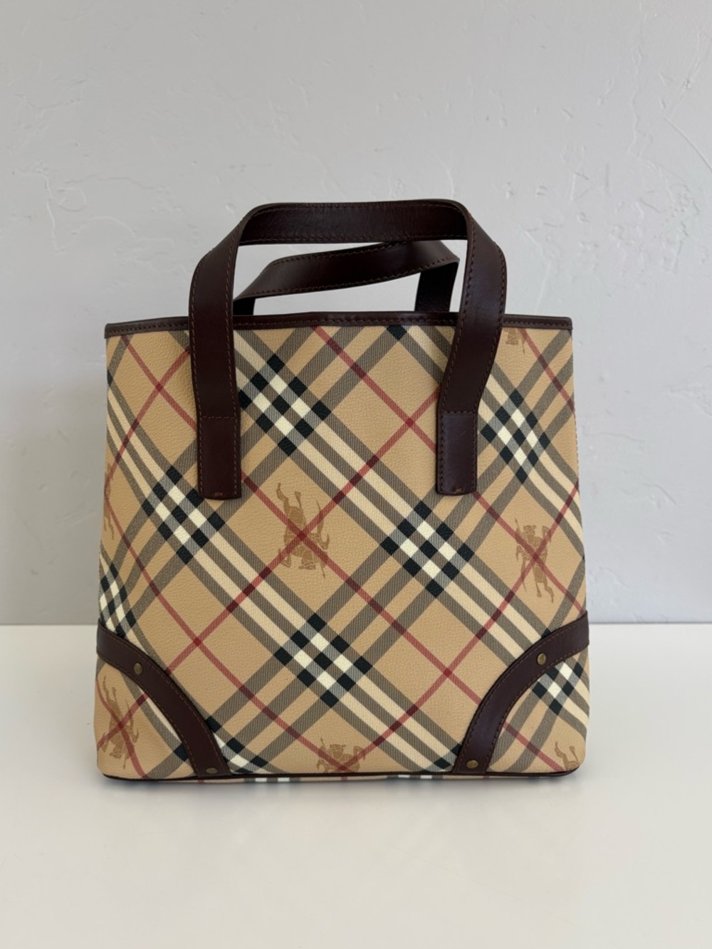 Auth BURBERRY Haymarket Coated Canvas Tote Bag